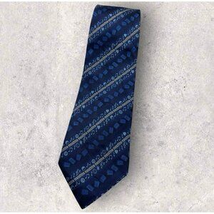 NEW MOSCHINO Silk Tie ITALY Navy Blue Monogram Brand Music Peace Smile W:4"